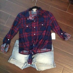 Passport Flannel Navy Hot Pink Medium Tie At Waist